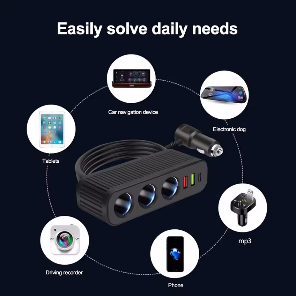 Utilizare practica - adaptor bricheta masina 120W cu mai multe dispozitive conectate