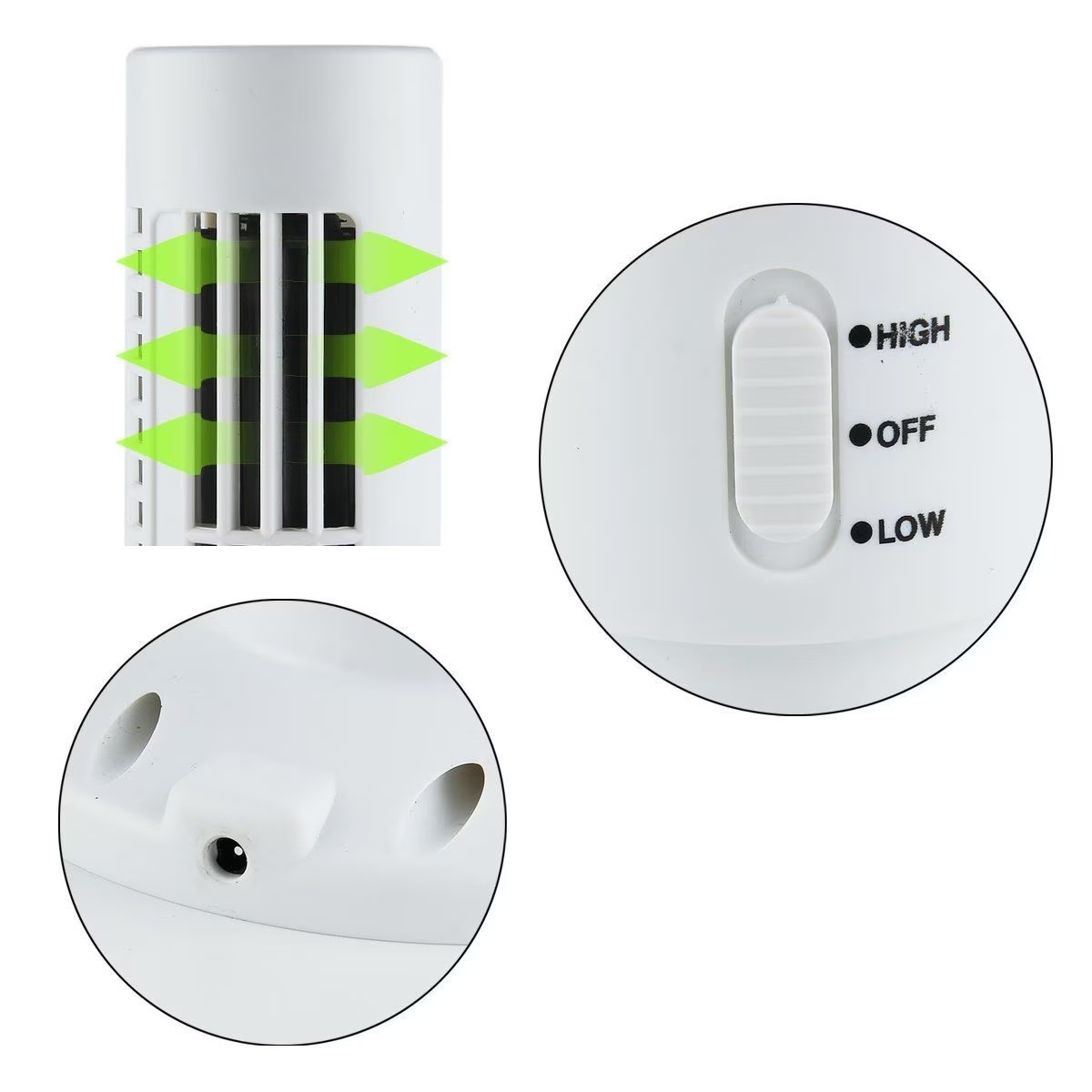 Detalii pachet - cablu incarcare ventilator turn alb si adaptor lipicios