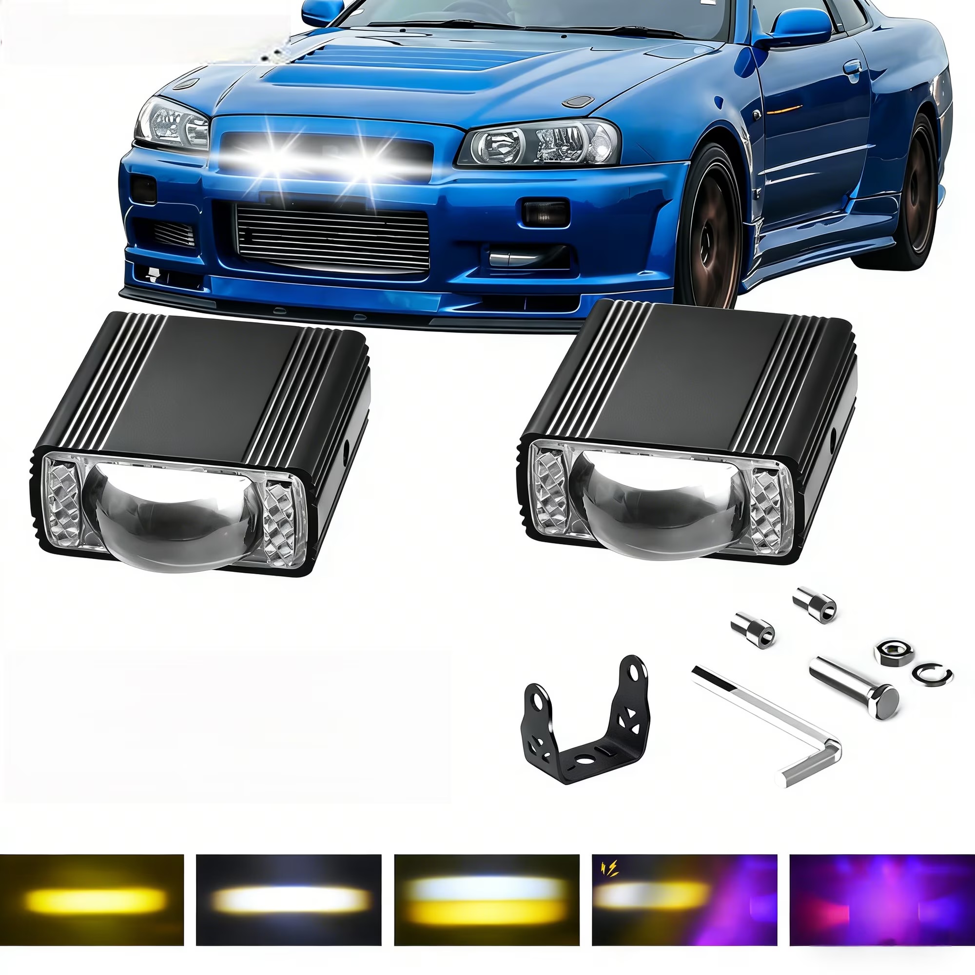 Autovehicule grila reflectoare, Proiector cu LED-uri pentru masini, Len Light DRL 120W 12000LM, Proiectorul auxiliar pentru motociclete ultraluminoase 6000K / 4500K / 3000K 12V - imagine produs