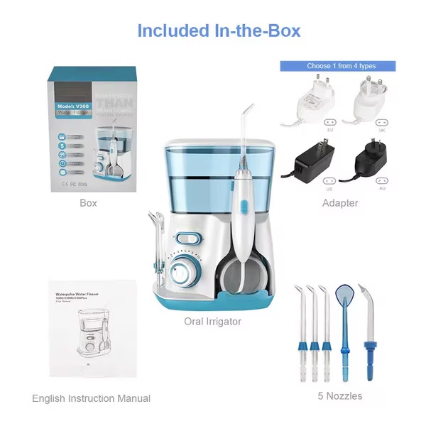 Irigator oral electric ISSNW – specificații – tensiune 100-240V, putere 12W, presiune 20-120 PSI