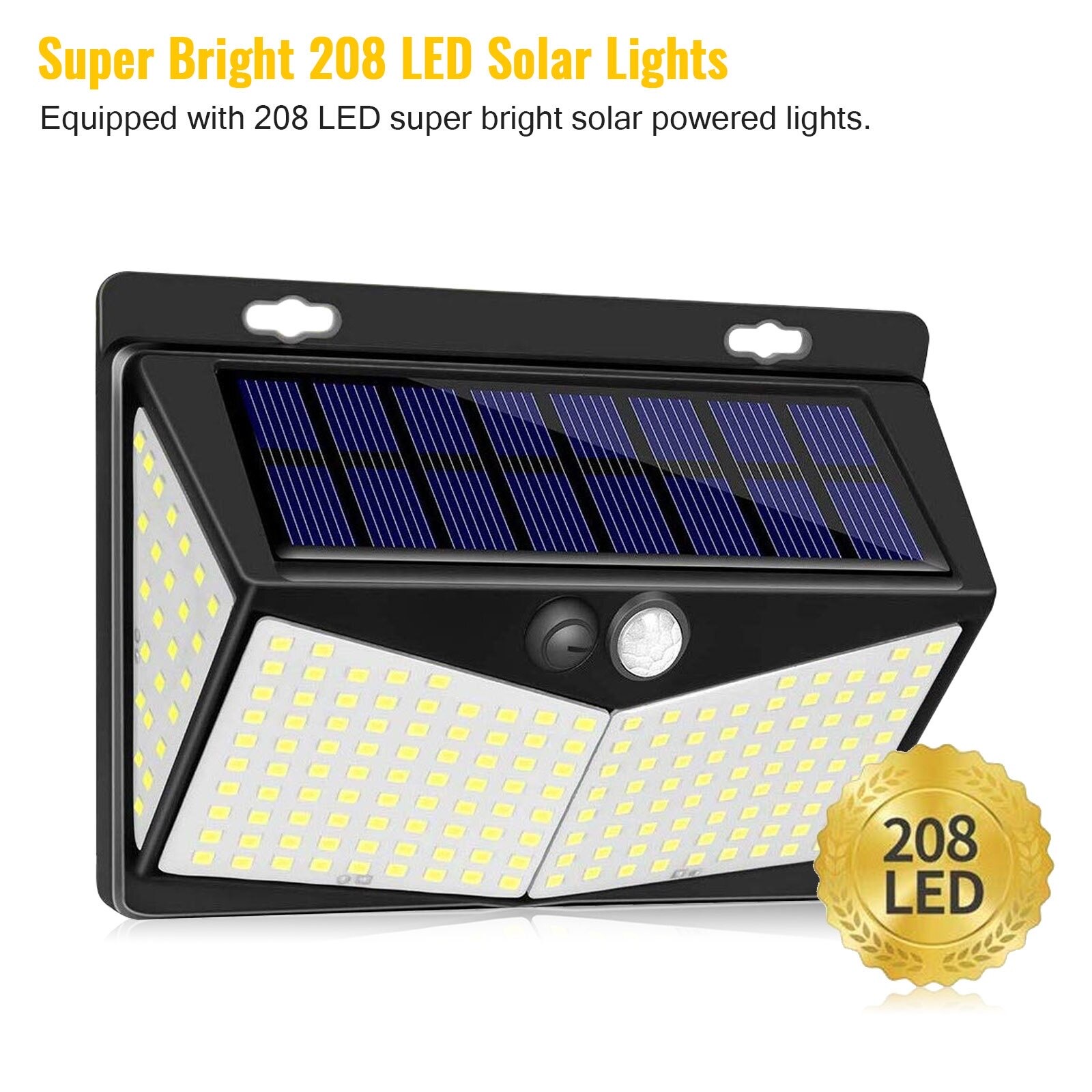 Lampa solara cu senzor miscare PIR iluminand gradina noaptea