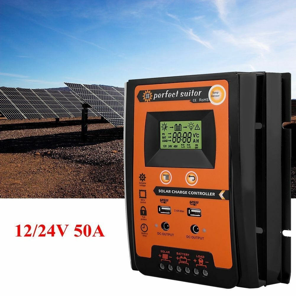 Controler Solar MPPT ISSNW – detaliu afișaj LCD și porturi USB duale