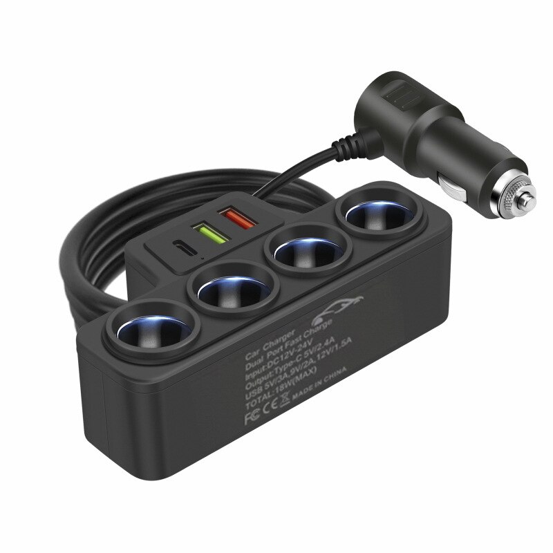 Specificatii incarcator masina 4 prize 3 USB QC3.0 PD3.1A 12V/24V