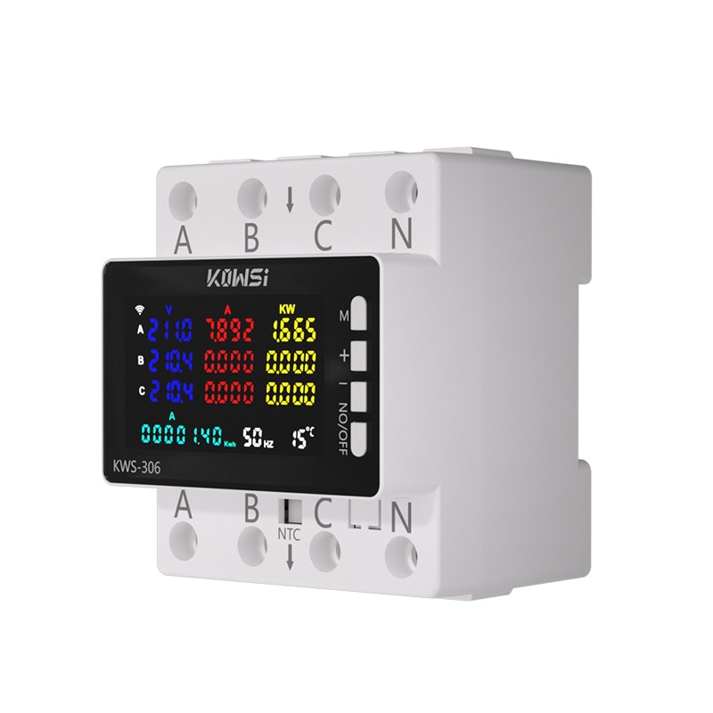 Afișaj LCD VA color al contorului de energie protector ISSNW cu valori tensiune și curent - detaliu produs