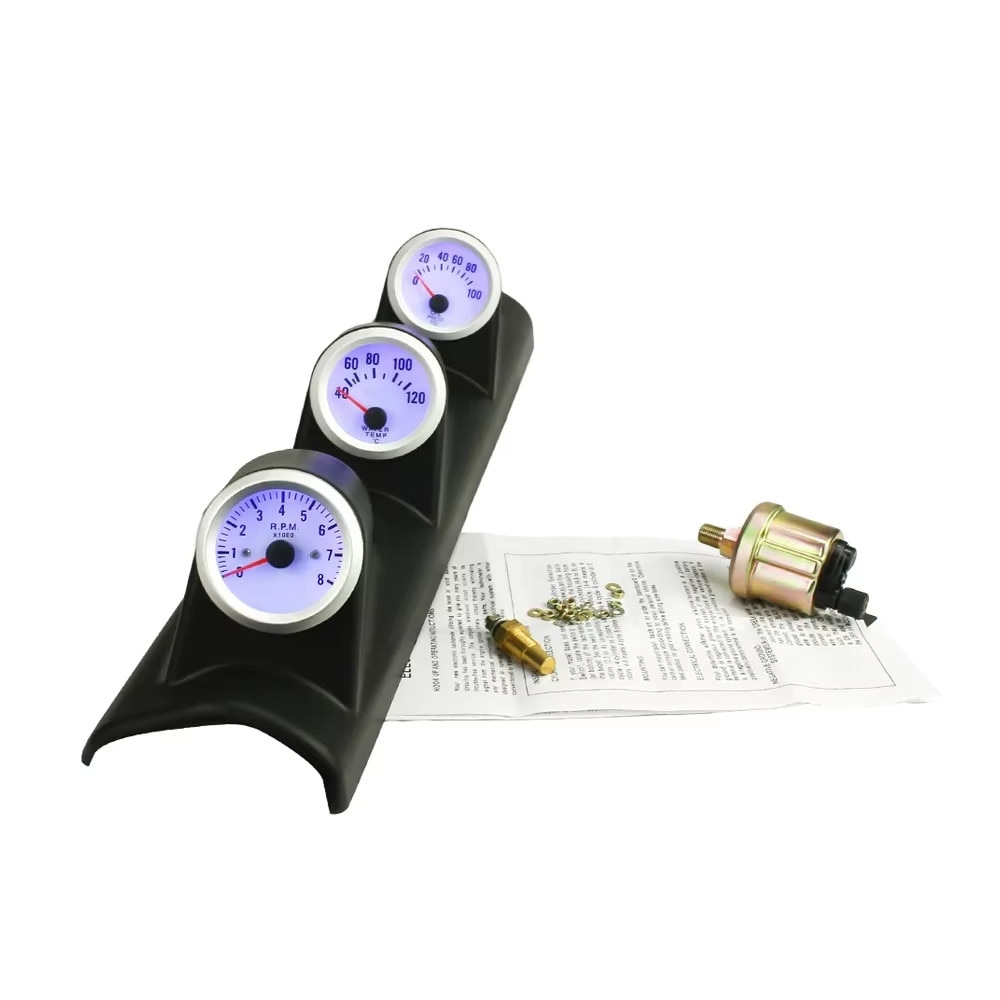 kit de manometre triple – detalii LED albastre manometru