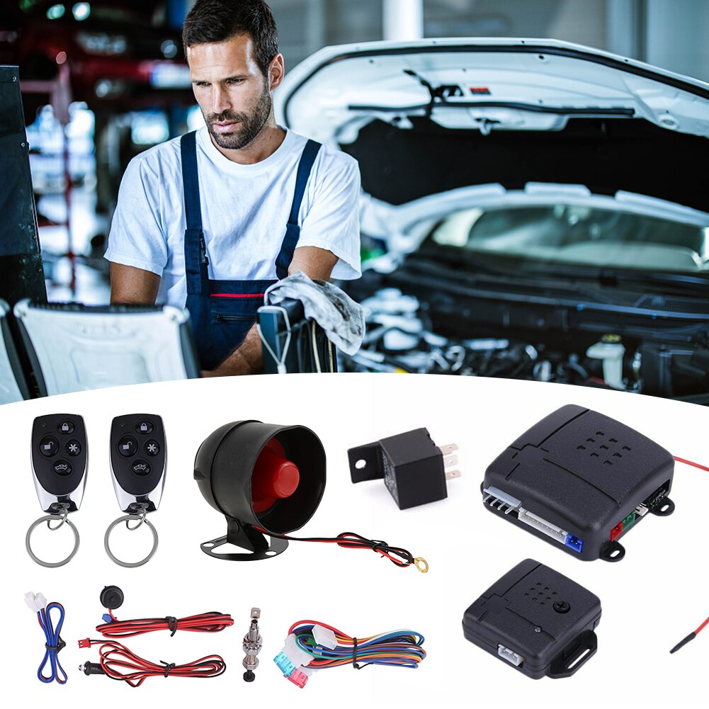 Conținut pachet sistem antifurt auto ISSNW - unitate control, 2 telecomenzi, sirenă