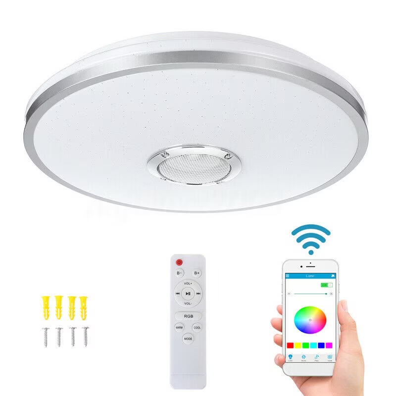 Lumină muzicală LED RGB 60W ISSNW – vedere completă a plafonierei cu difuzor wireless
