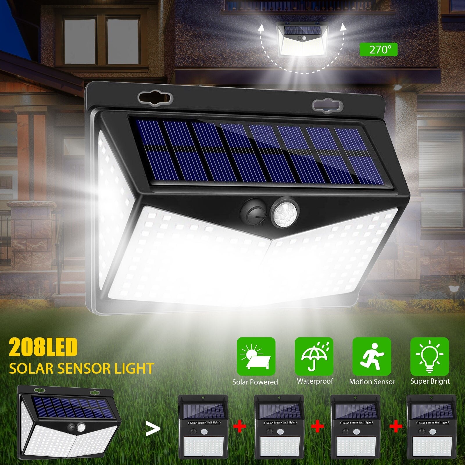 Lumina alba puternica LED 208 lampa solara exterior