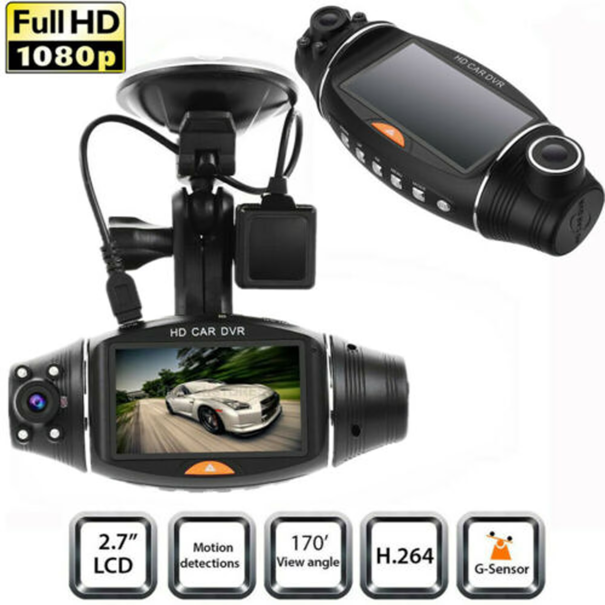 Camera DVR mașină ISSNW R310 - detaliu lentilă dublă și unghi de rotație 270 grade