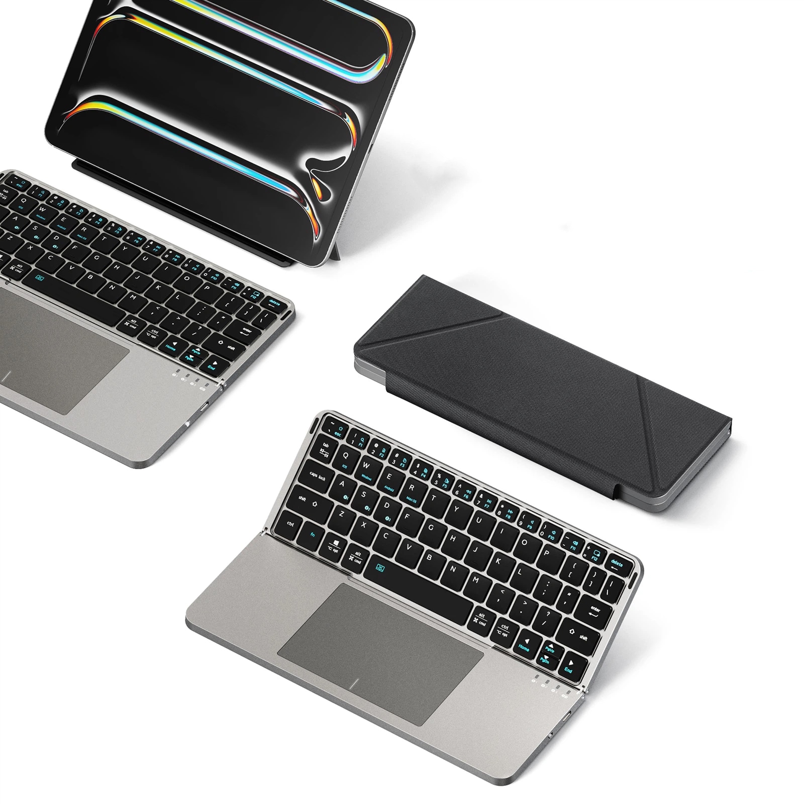 Tastatura Bluetooth pliabila ISSNW cu touchpad si suport telefon - vedere principala